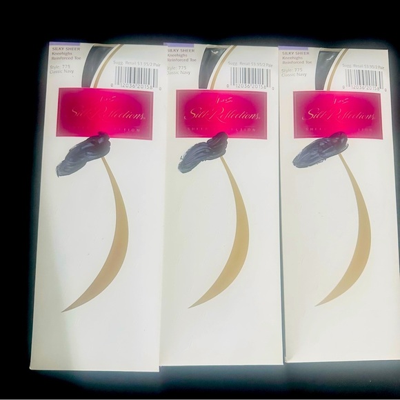VTG 90s Hanes Silk Reflections Retired Hosiery 6 Pairs Classic Navy Knee Highs - Picture 1 of 3